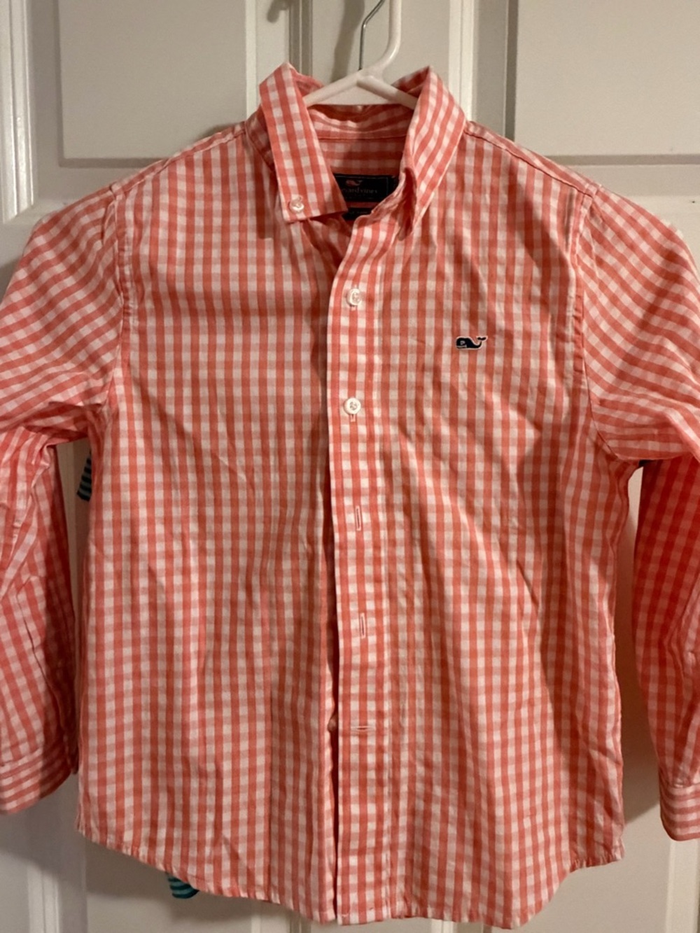 Vineyard Vines Coral and White Gingham Button-Down Shirt